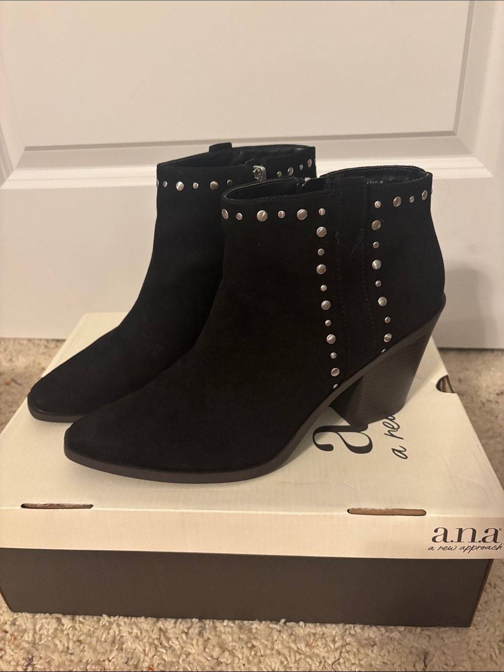 a.n.a Black Suede Studded Ankle Booties